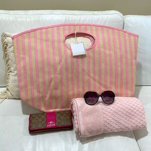 Beach tote NWT stripes canvas extra large road trip towel baby dog, evacuation